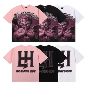 Life Hustlers Men’s Oversized Blindfolded Angel Graphic T-Shirt – Pink Vintage Streetwear Tee, Gothic Harajuku Short Sleeve Crewneck, Loose Fit Hip Hop Casual Top, Retro Urban Fashion, Summer Street Style
