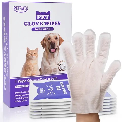 Coconut Oil Infused Dog & Cat Skin & Coat Grooming Wipes - 20 Wipes per Pack, Hypoallergenic, Deodorizing, Nourishing, Low-Contact Cleaning Gloves for Paw Protection & Coat Care