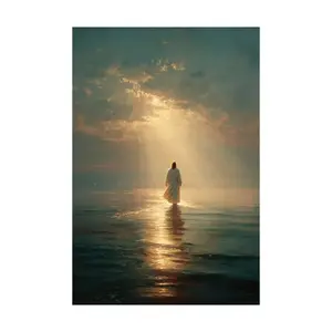 Jesus Walking On Water Canvas Wall Art, Divine Light Spiritual Christian Decor, Ready To Hang Faith Artwork