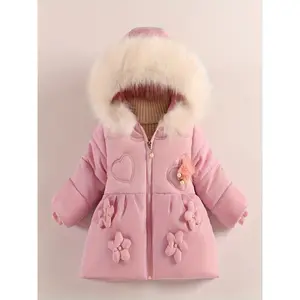 New2025 Girls' Cotton Padded Hooded Thickened Jacket for Ages 1 - 5