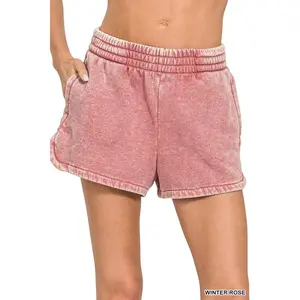 Zenana Acid Washed Elastic Waistband Dolphin Shorts
