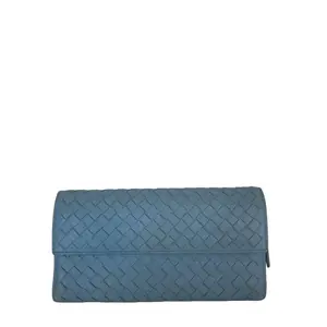 Pre-owned Bottega Veneta Nappa Wallet Intrecciato Weave Blue LNL0320