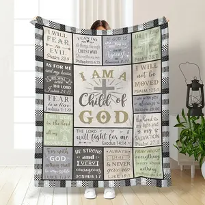 Flannel Christian Print Throw Blanket - Bible Verse "I Am A Child of God", Plush Soft, Cross Detail, Multi-Size, Cozy Warm, Religious Print, Baptism Gift for Believers, for Bedroom Sofa Home Decor, Christian Print Blankets, Religious Print Blankets