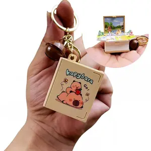 3D Mini Pop-up Book Keychain, Animal Keychain, Miniature Foldable Scene Backpack Charm, Fidget Spinner Toy, Children's Birthday Gift