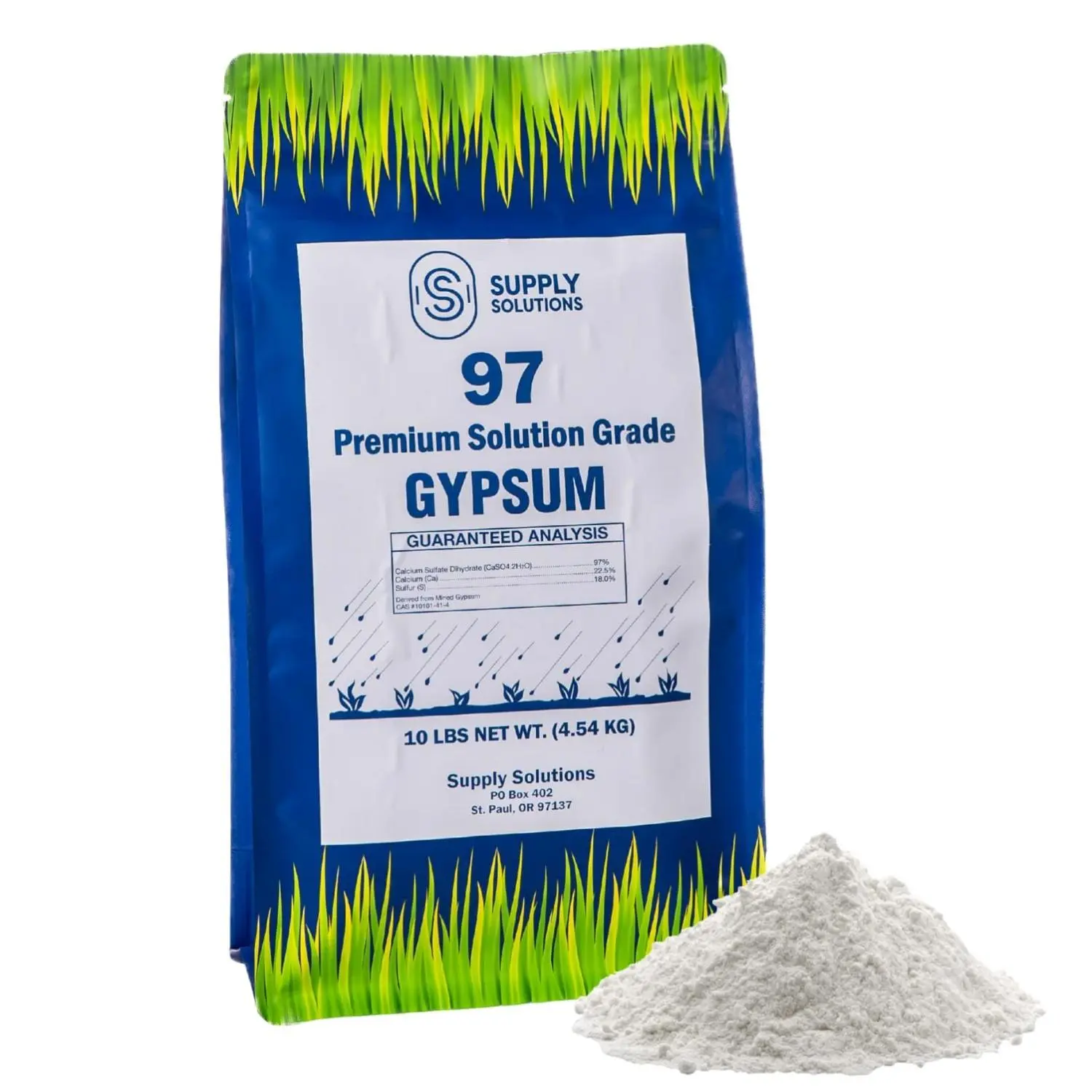 Supply Solutions Premium 97 Solution Grade Gypsum - 10lbs Organic Calcium Sulfate Dihydrate for Soil Compaction Breakup & Root Growth - Ideal for Gardens & Mushroom Cultivation
