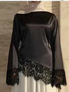 Lace Trim Satin Tie Back Blouse US Size 2-8 Comfortable Women's Top #MS624