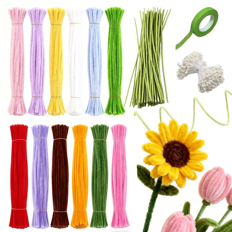 720pcs Pipe Cleaners Flowers Making Kit Arts and Craft Supplies for Creative Expression Easy Flower Design Crafting Perfect for Beginners and Experienced Crafters Plush DIY Pipe Cleaner Craft Pack beginner craft diy art Creative Colorful,bouquet accessory