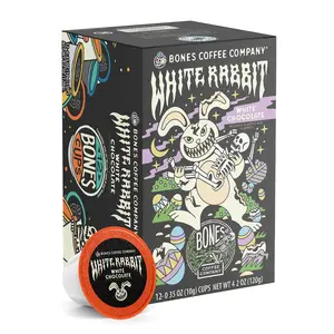 Bones Coffee Company White Rabbit Coffee Pods – 12-Count Single-Serve for Keurig, Smooth White Chocolate Flavor