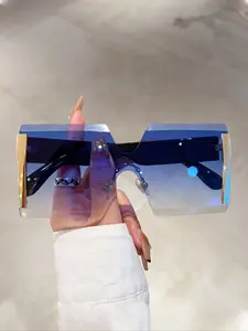 Luxury Frameless Fashion Glasses, Gradual Lens Cut Edge, Vintage Large Frame, Unisex Stylish Accessory, Ombre Lens Gradient