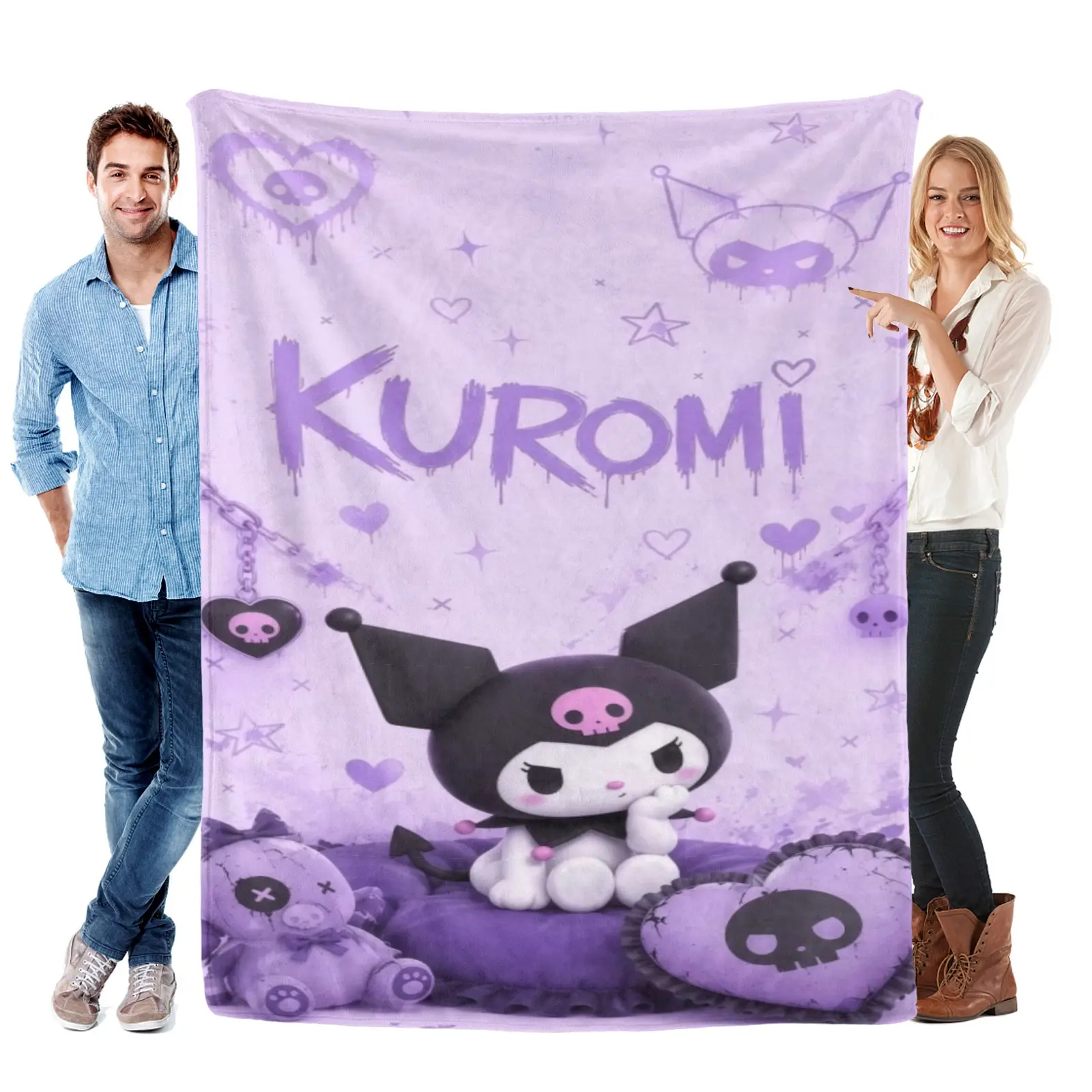 Sanrio Kuromi Sweet Cool Plaid Blanket, Soft Flannel Cutecore Blanket For Kuromi Stuff Collection, Goth Teens