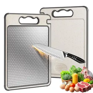 Double Sided Stainless Steel Cutting Board, 14.2"x10" Cutting Boards for Kitchen, Dishwasher Safe, Scratch-Resistant with Juice Groove, Separate Sides for Meat and Vegetables