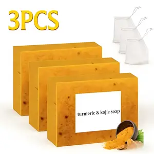 3PCS Turmeric Soap, Deep Cleansing Soap, Moisturizing Soap for Face & Body, Body Wash & Soap for Women & Men, Turmeric Body Care Comfort Skincare Glow Bar Nurture Moisturizer Cleanser, Acne, Lemon