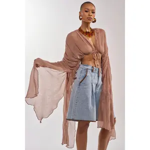 FLY AWAY CHIFFON BLOUSE IN TAUPE