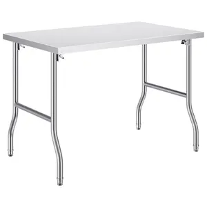 48 X 30 Inch Folding Commercial Prep Table And Workstation, Heavy-Duty Stainless Steel Folding Table With 220 Lb Load Capacity, Silver Kitchen Island, Kitchen Work Table For Food Preparation And Catering