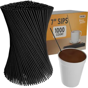 Tall Plastic Coffee Stir Sticks - 7 Inch Coffee Stirrer Sip Straws (Black, 1000)