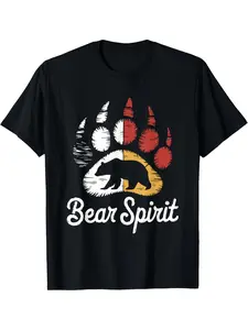 Local American Medicine Wheel Indigenous Bear Spirit T-Shirt, Moisture-Wicking Sports Shirt Comfortable for Casual Outings, Retro Mens Shirts, Parties