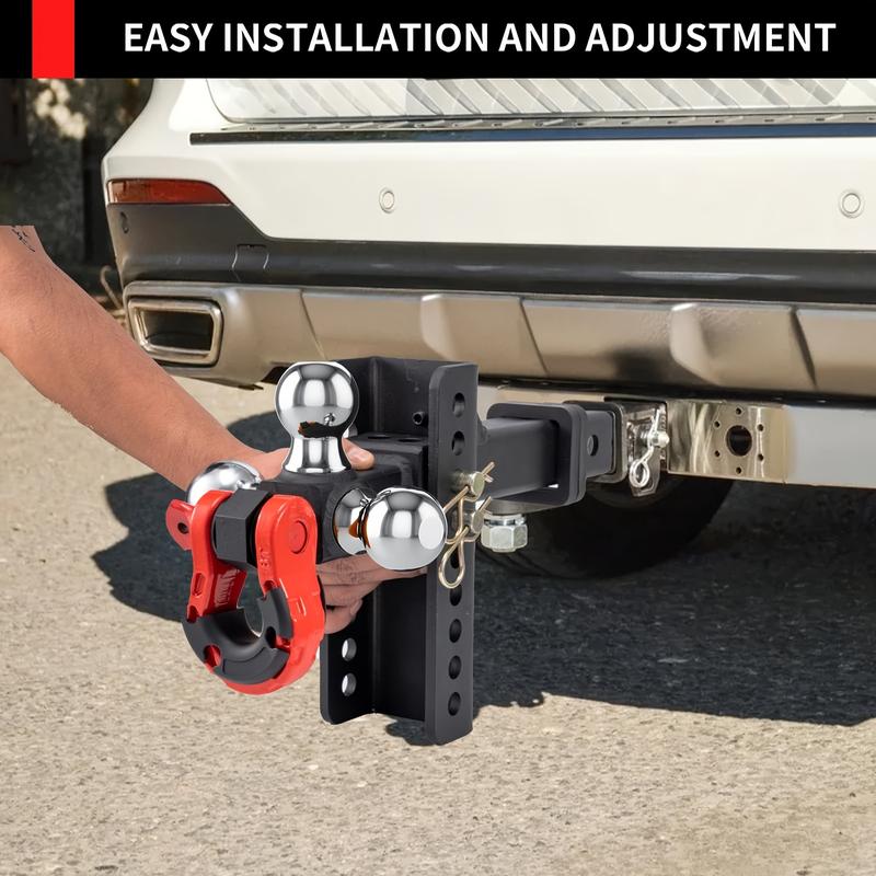 Heavy-Duty Adjustable Trailer Hitch with Tri-Ball Mount, Rotatable Tow Shackle & -Theft Locking Pin/Hook - 1-7/8"/2"/2-5/16" Ball, Fits 2-Inch Receiver (Trucks, SUVs, RVs) - Compatible with Trailers, Boats, Caravans