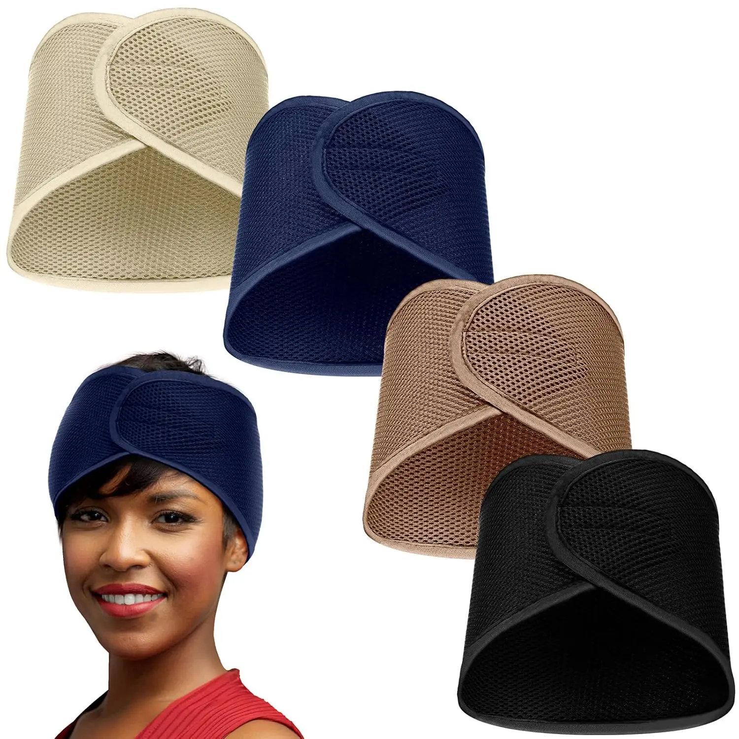 4 count Mesh Hair Wraps for Black Women, Adjustable Size, Multiple Use Ways, Stylish Color to Match, Navy Blue, Black, Beige, Camel