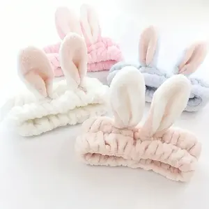 Cute Bunny Ears Hairband Fluffy Rabbit Ear Cartoon Face Washing Headband Fashion Simple Makeup Hair Tie Women's Accessories Bathroom Essentials