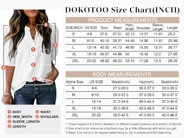 Dokotoo Women's Summer Business Casual Blouses V Neck Short Sleeve Shirts Hollow Out Cute Lace Tops Loose Fit Breathable Fabric