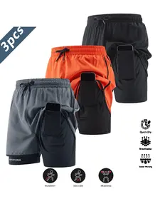 Men's Professional Training Shorts Set, Anti-Slip Phone Pocket, Summer Elastic Fitness Shorts, Sport Running Quick Dry Pants, Running Workout Shorts