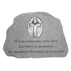 212 MAIN Personalized Memorial Stone (Kay Berry 9055) - Artisan-Handcrafted Cast Stone, 6.5x4.5in. Oval Cross Insert, Outdoor Garden Decor Memorial Item, Lifetime Durability