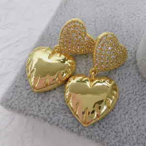 Heart Earrings Plug In Zircon 14k Gold Plated Earrings