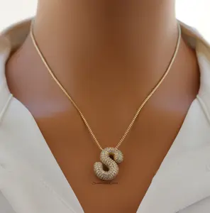 Pave Bubble Initial "S" Pendant Necklace – Trendy Sparkling Letter Necklace in 100% Alloy for Personalized Style
