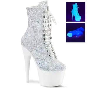 Women's 7-in Lace Platform Boot - ADORE-1020LG Neon White Heel Shoe