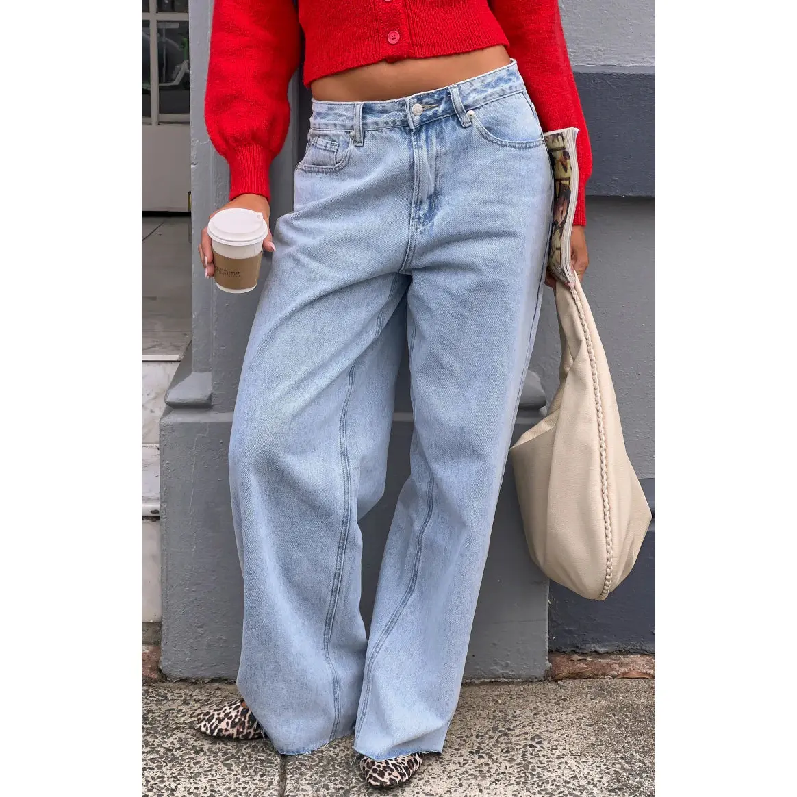 She's Yours Light Wash Denim Wide Leg Boyfriend Jeans