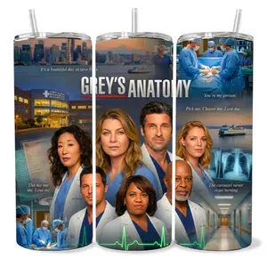 Greys Anatomy 20  oz Tumbler - BPA Free, Stainless Steel, Leak Proof, Clear Lid, Includes Straw
