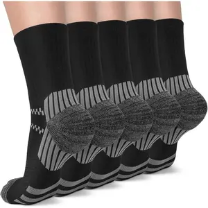 5 Pairs Copper Compression Socks for Women & Men Ankle Plantar Fasciitis Arch Support Running Socks for Athletic