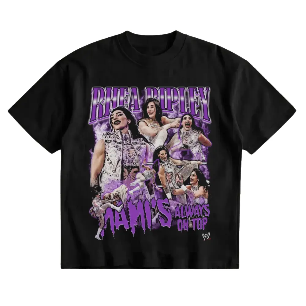 Vintage Mami Rhea Ripley WWE Women's Champion T-Shirt "Mami's Always On Top" Purple Bootleg Graphic Tee 100% Cotton Unisex Wrestling Fan Shirt WWE Event Outfit