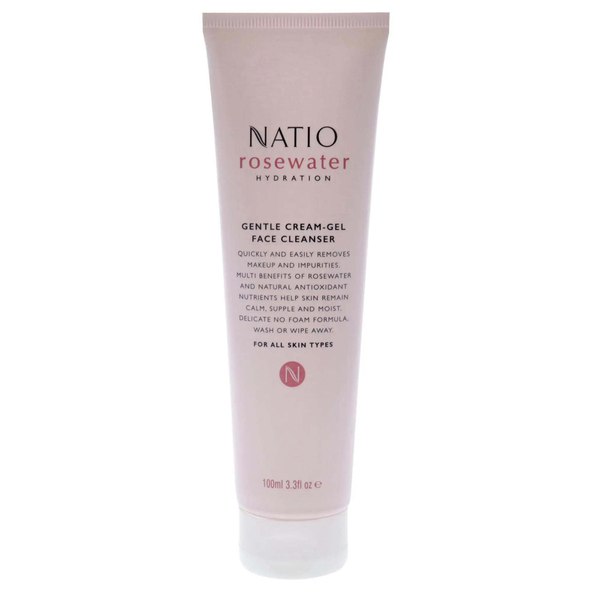 Natio Rosewater Gentle Cream-Gel Facial Cleanser for Women - Smooth Daily Cleansing Formula, 3.3 fl oz