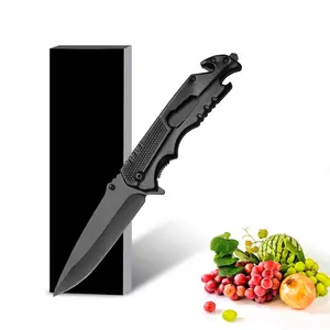 Multi-Function Black Folding Pocket Knife with Glass Breaker , Non-Slip Handle Utility Knife for Outdoor Camping, Hiking & Emergency Use