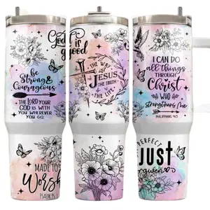 40oz Homemade Business Sublimation Tumbler with Inspirational Quotes and Floral Designs Made to Worship Psalm 146:1