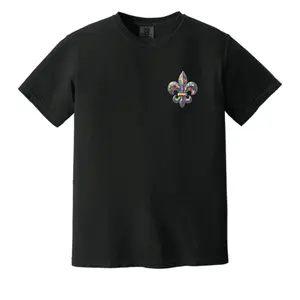 Unisex Digital Camo Mardi Gras Fleur De Lis Short Sleeve Shirt 100% Ring Spun Cotton Relaxed Fit for Casual Wear