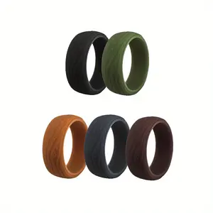 5 Textured Silicone Rings, Men's Silicone Rings, Bark Patterned Silicone Breathable Wedding Rings, Men's Sports Rings 8.7mm Wide and 2.5mm Thick, Unique Design, Comfortable Fit Ring