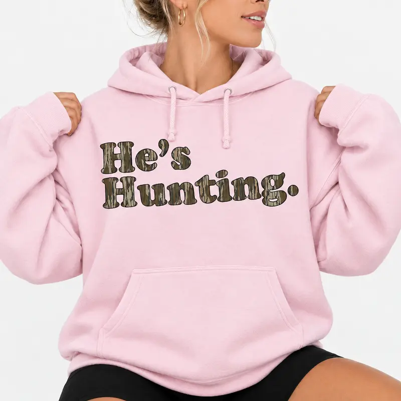 Retro He is Hunting Camoflage Bottomland Pullover Hoodie, Hunting Camo Outdoor Lovers Shirt, Hunter Wife - Mom Apparel Outfits Gifts