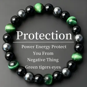 8mm Green Tiger Eye Stone Beaded Bracelet, Fashionable Jewelry for Women & Men, Trendy All-match & Exquisite Jewelry for Birthday Gift