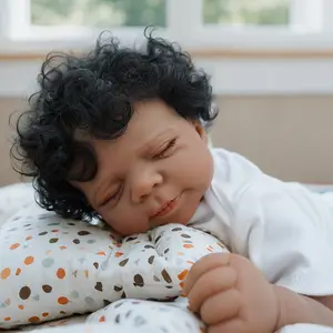 Lifelike Reborn Baby Dolls Black 18 inch Realistic Newborn Real Life Baby Girl Dolls Soft Vinyl Baby Dolls with Clothes and Toy Gift for Kids Age 3+