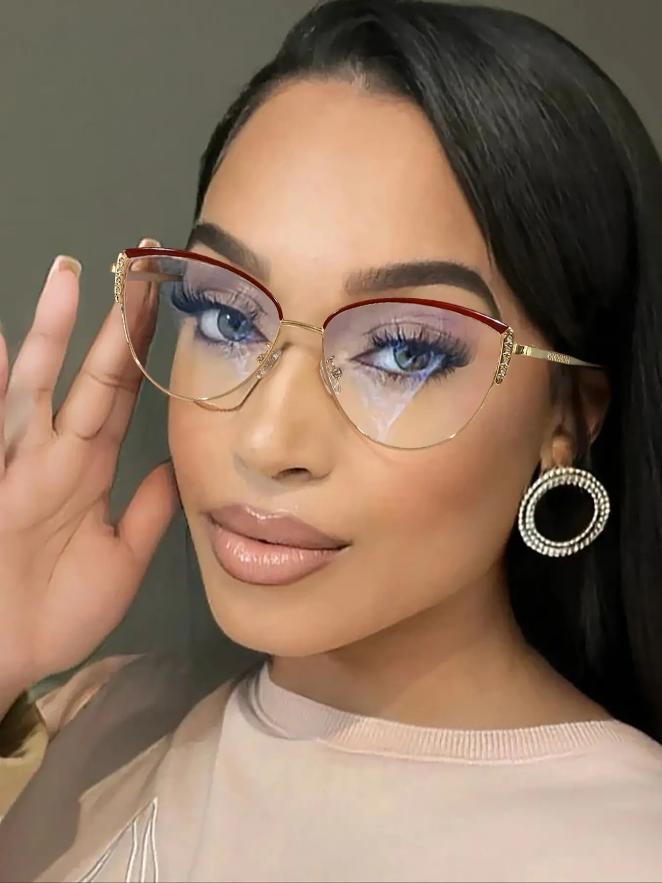 Elegant Women’s Stylish Cat Eye Glasses with Rhinestone Accents, Perfect Gift for Her, Casual Fashion Eyewear for All Seasons, Polycarbonate Glasses
