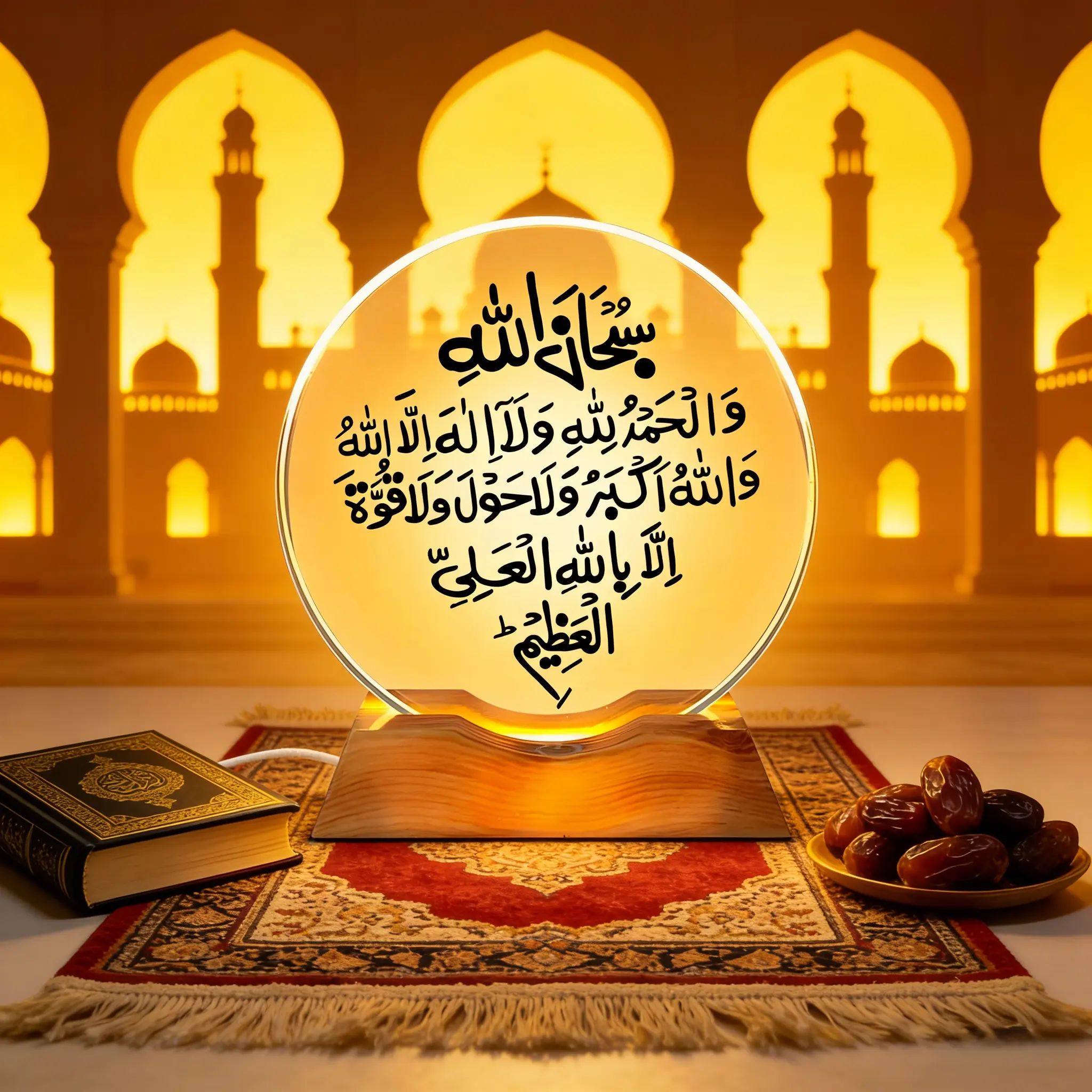 2D Flat Crystal Glass LED Touch Colorful Night Light, Atmosphere Lighting, Arabic Calligraphy Design, USB Powered, Islamic Core Creed Desktop Ornament, Decorative Led Light