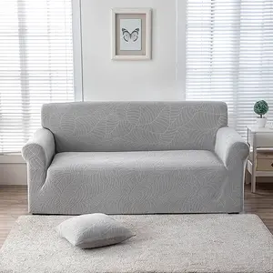 Modern Minimalist Sofa Cover, Leaf Pattern Elastic Sofa Protector, Light Solid Color, Pet Proof, All Sizes