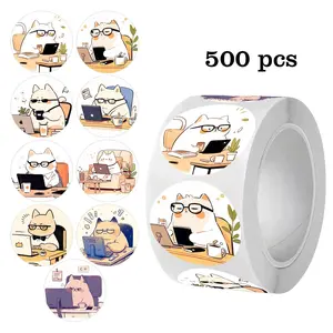 500pcs Cat Motivational Stickers Roll, Self Adhesive Stickers, Sticky Labels, Inspirational Quotes for Teachers Adults Parents Classroom School Work Learning Training Decorations