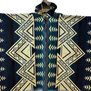 Alpaca poncho blue tribal design