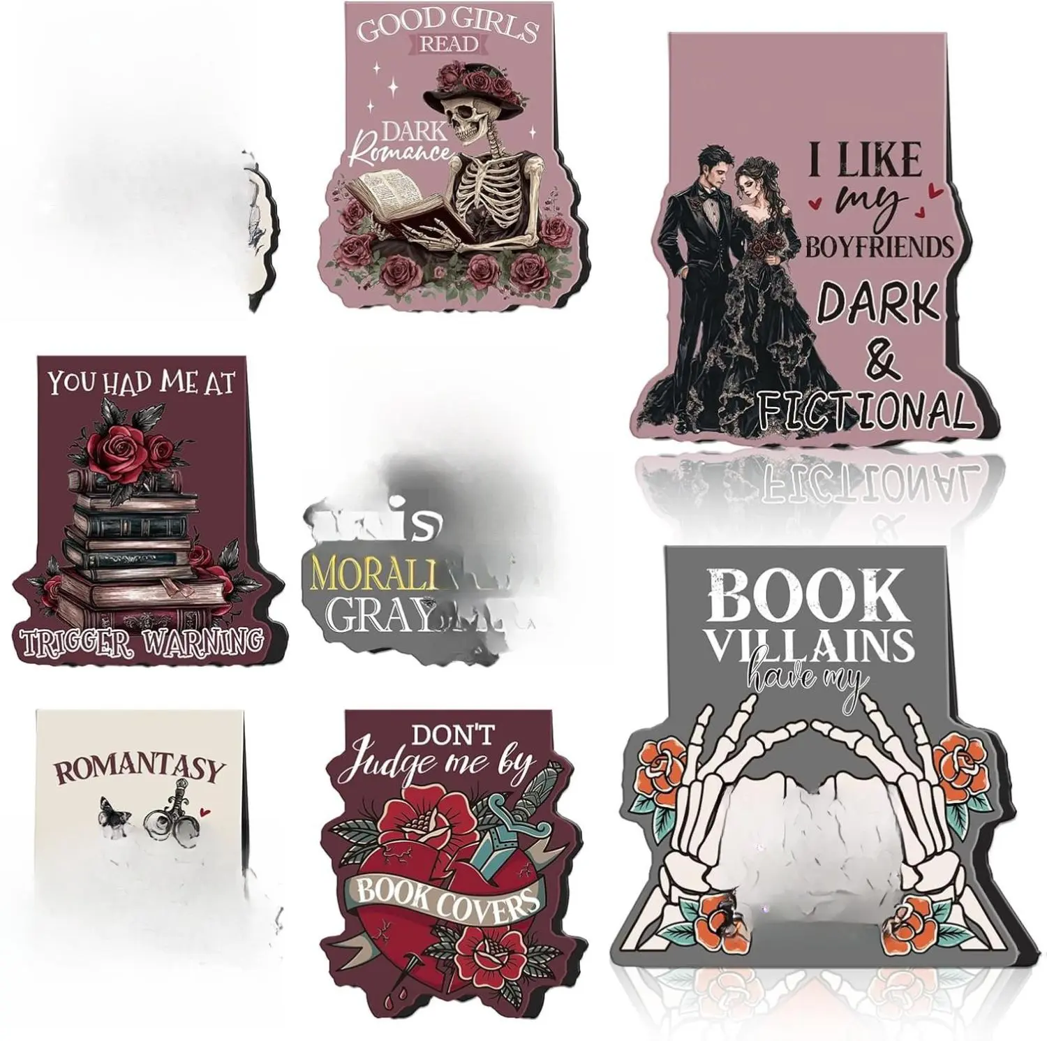 Dark Romance Magnetic Bookmark - 8 PCS Gothic Magnetic Bookmarks Skeleton Flower Book Mark Magnets Romantasy Page Marker Clip Gift for for Women Girls Dark Romance Reader Students Teachers