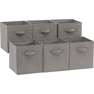 Collapsible Fabric Storage Cubes Organizer with Handles, 10.5"x10.5"x11", Pack of 6, Gray