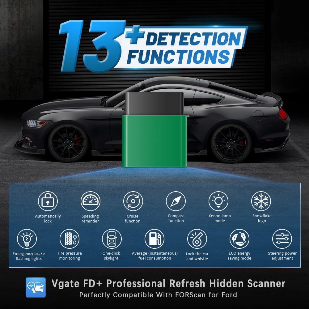 Vgate vLinker FD+ FORScan OBD2 Scanner, Ford MS-CAN Car Diagnostic Tool, Hidden Function Activate for Ford Lincoln Mazda