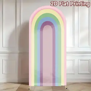 Rainbow Stripe Arch Backdrop Cover Elastic Double-Sided Spandex Fabric for Kids Birthday Party Baby Shower Decor Background Party Decorations Banners